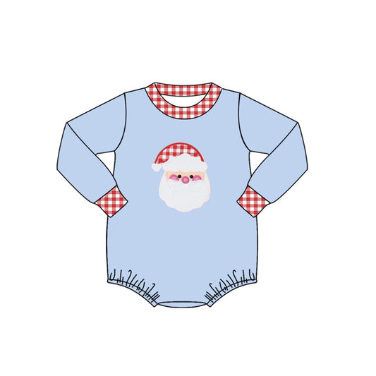 presale LR1734 Santa Claus Red Plaid Blue Long Sleeve Bodysuit 8.10