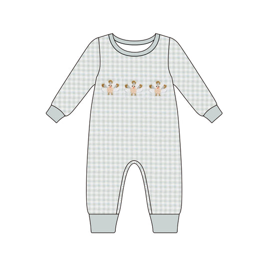 presale LR1735 Turkey Teal Plaid Long Sleeve Bodysuit 8.10