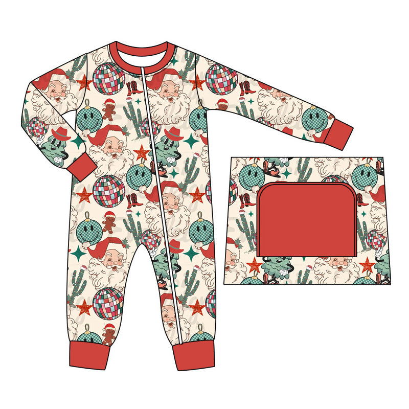 presale LR1740 Santa Claus Light Ball Cactus Star Beige Zipper Long Sleeve Bodysuit  8.12