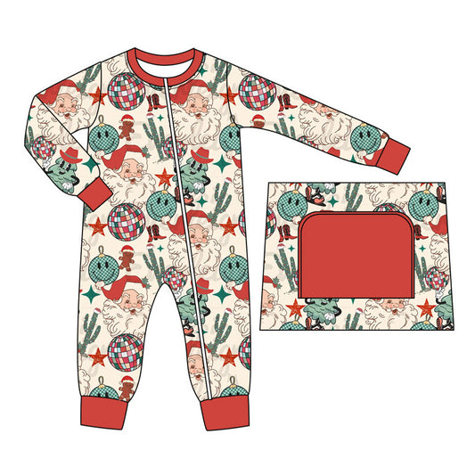 presale LR1740 Santa Claus Light Ball Cactus Star Beige Zipper Long Sleeve Bodysuit 8.12