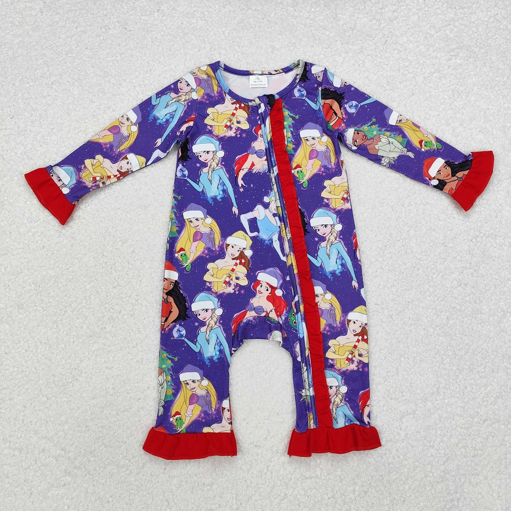 LR1741 Christmas Red Lace Purple Zipper Long Sleeve Bodysuit