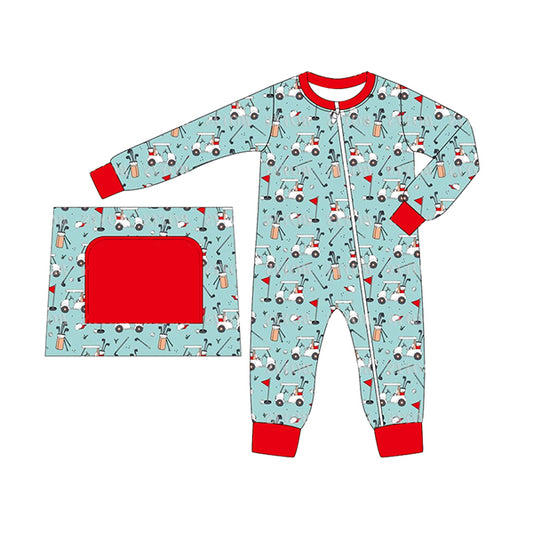 presale LR1753 Golf Cart Red and Blue Zipper Long Sleeve Bodysuit 8.13