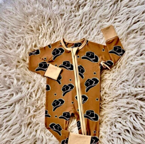 presale LR1758 Cowboy Hat Star Brown Zipper Long Sleeve Bodysuit   8.13