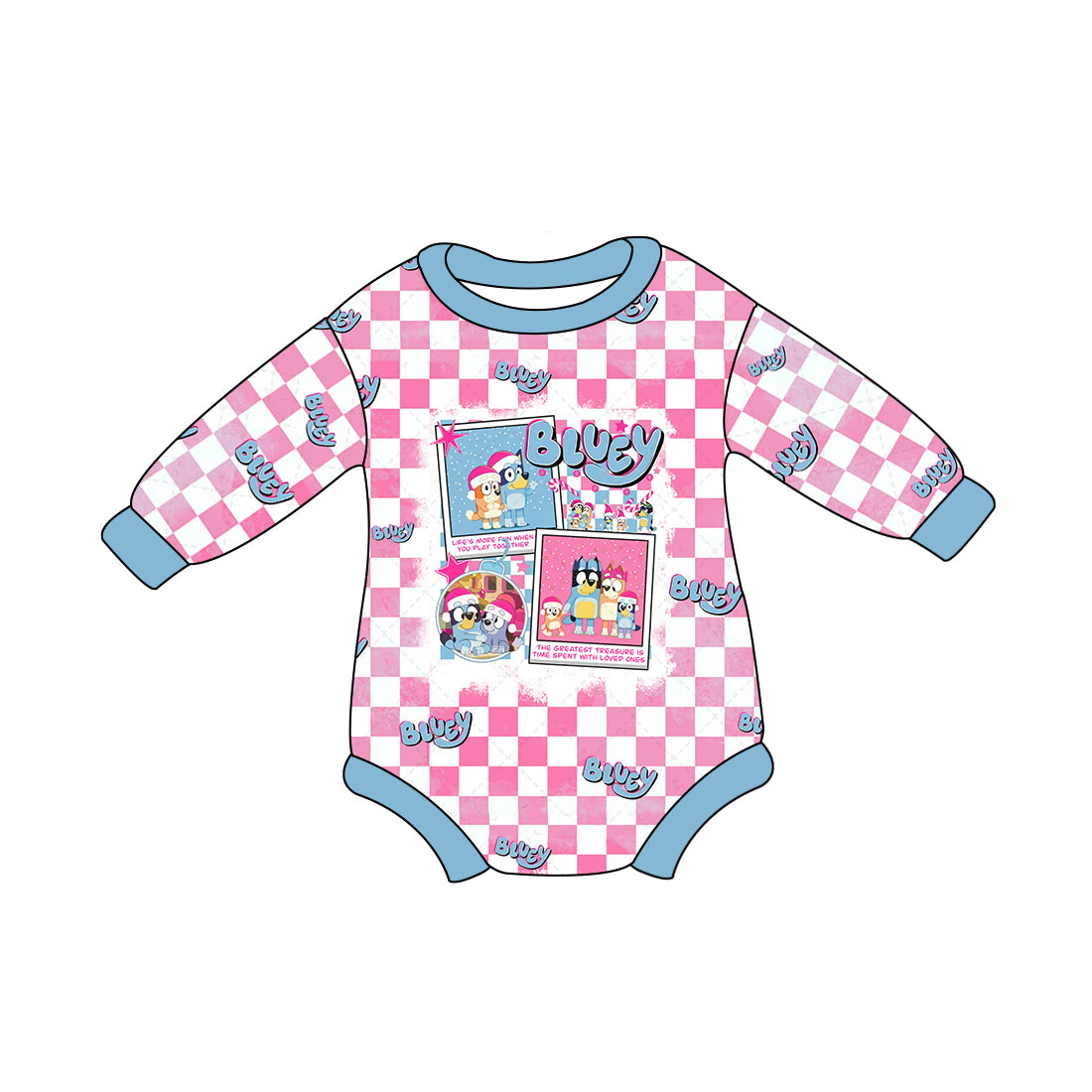 LR1764  Christmas Pink and White Plaid Long Sleeve Bodysuit