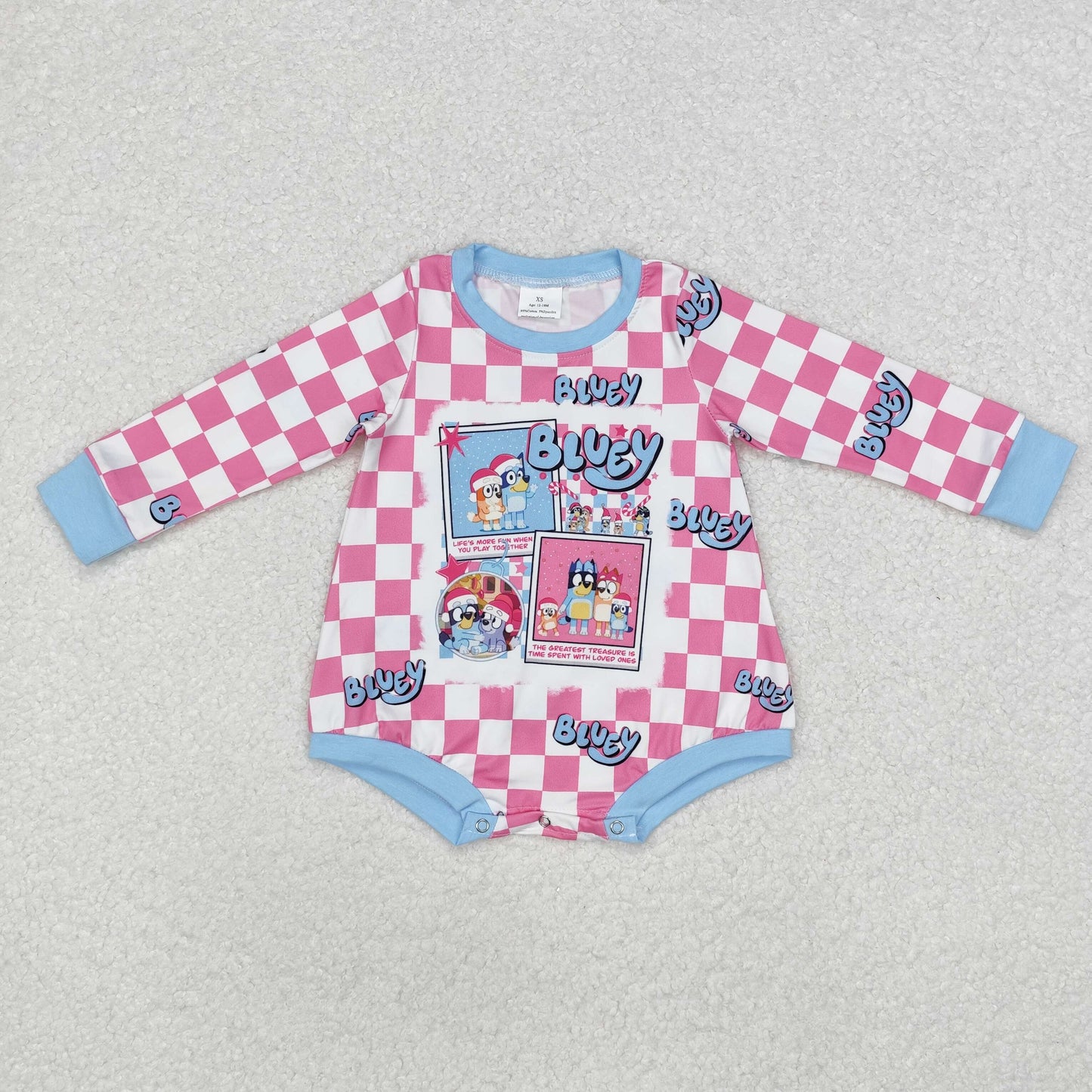 LR1764  Christmas Pink and White Plaid Long Sleeve Bodysuit