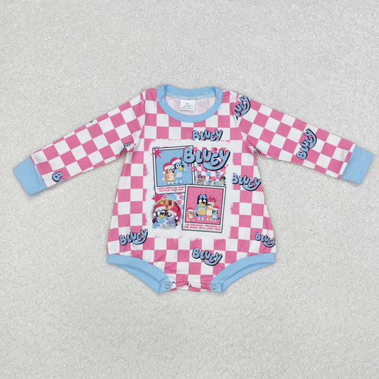 LR1764  Christmas Pink and White Plaid Long Sleeve Bodysuit