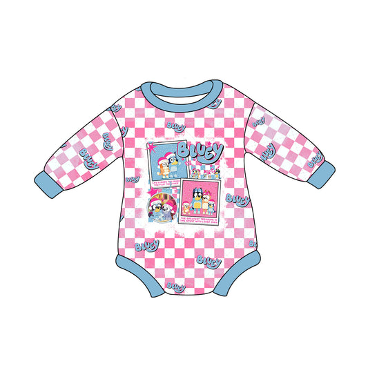 presale LR1764  Christmas Pink and White Plaid Long Sleeve Bodysuit  8.13