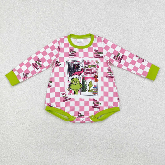 LR1765 Christmas Pink and White Plaid Long Sleeve Bodysuit
