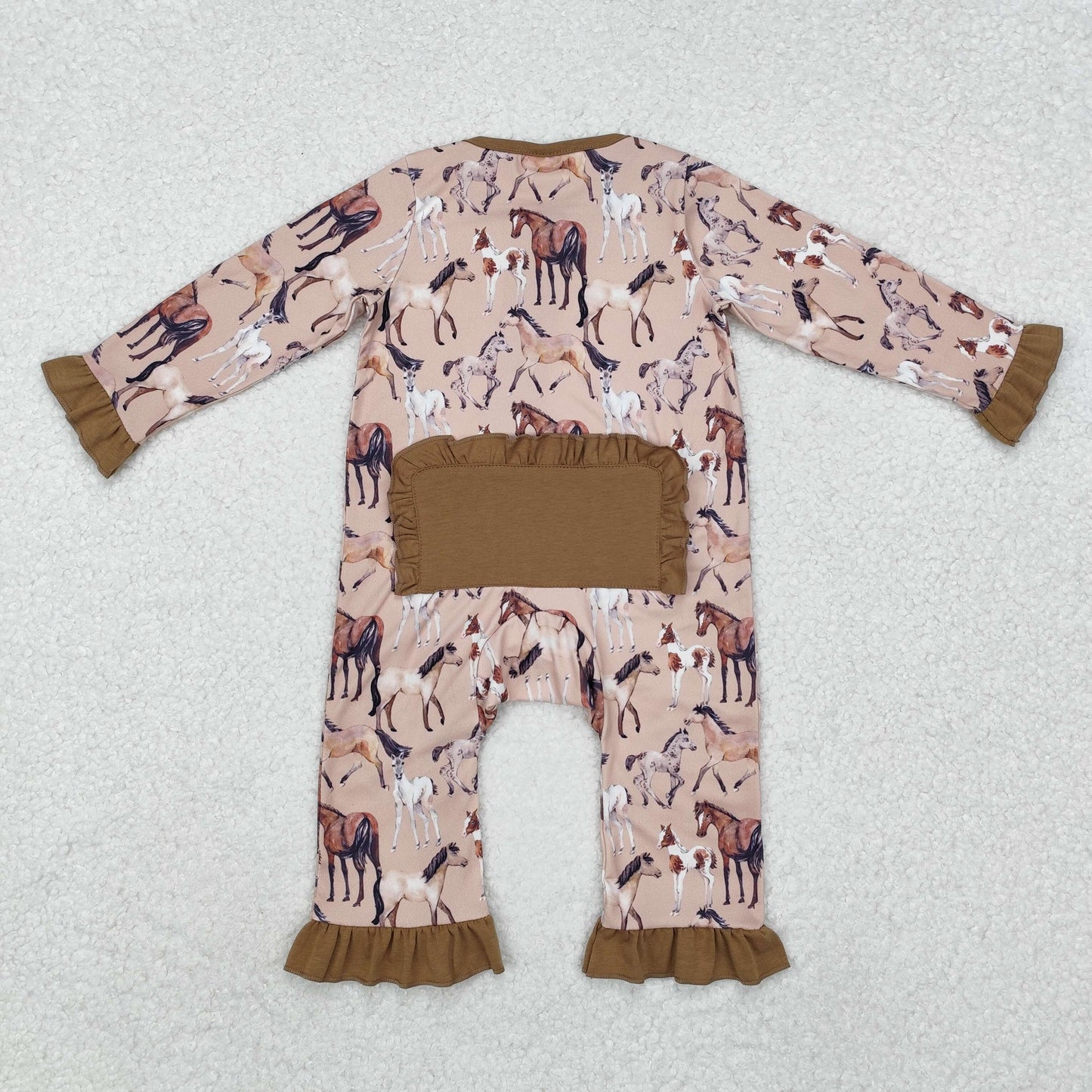 LR1771 Brown Horse Lace Zipper Long Sleeve Bodysuit