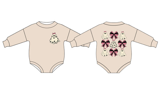 presale LR1779 Halloween Ghost Bow Pattern Long Sleeve Bodysuit 8.14