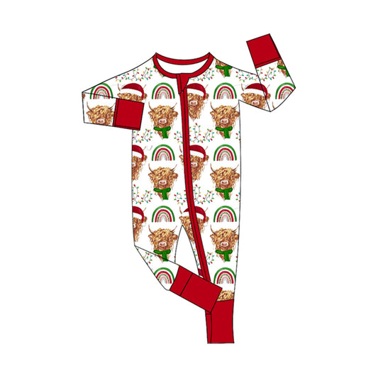 presale LR1782  Christmas hat alpine bull head rainbow red and white zipper long sleeve jumpsuit  8.14