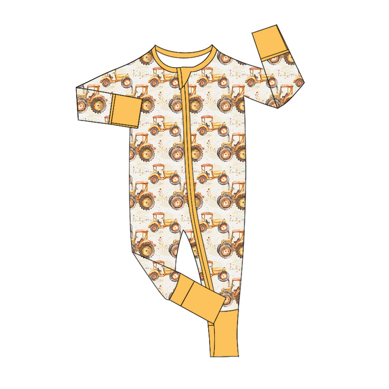LR1789 Tractor Yellow Zip-Up Long Sleeve Bodysuit