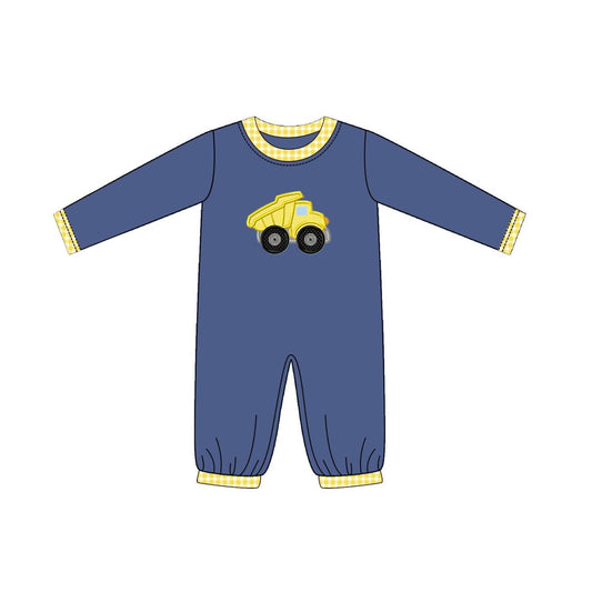 presale LR1803 Engineering Vehicle Yellow Plaid Blue Long Sleeve Bodysuit  2024 8.19