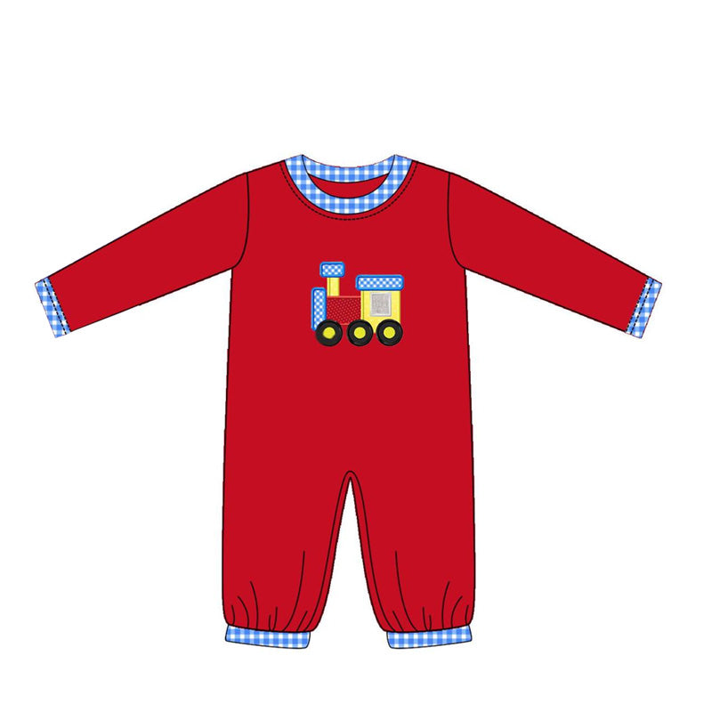 presale LR1804  Train Blue Plaid Red Long Sleeve Bodysuit 2024 8.19