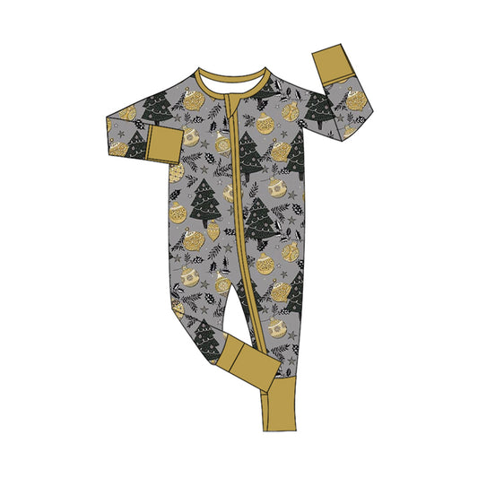 presale LR1806 Christmas Tree Gold Light Ball Grey Zipper Long Sleeve Bodysuit  2024 8.19