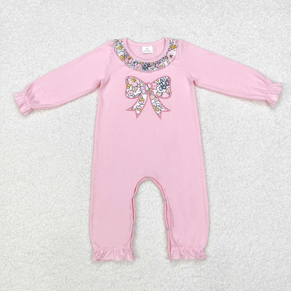 LR1812 Pink long-sleeved trousers suit with floral bow pattern