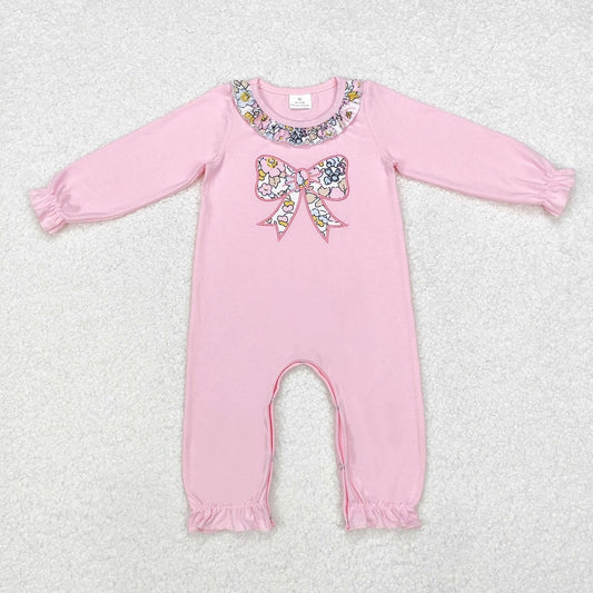 LR1812 Pink long-sleeved trousers suit with floral bow pattern