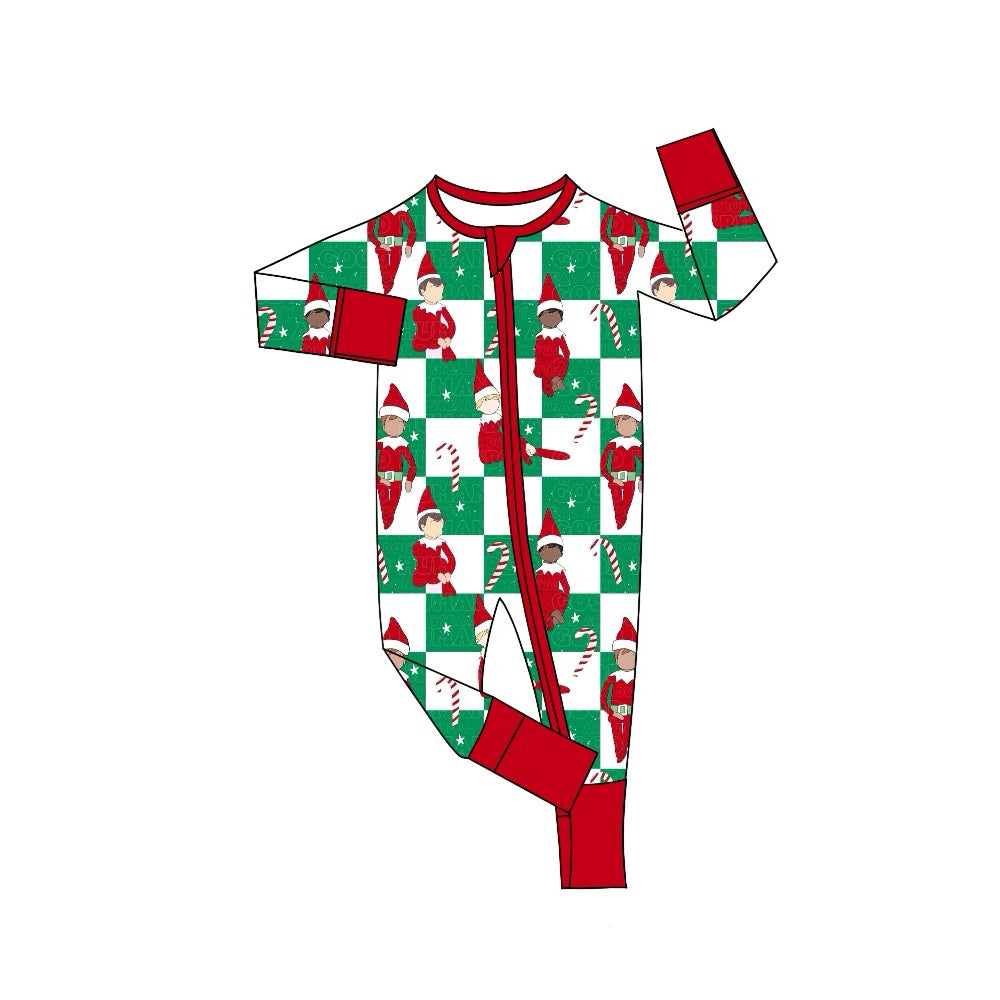 presale LR1817 Christmas Green and White Plaid Zipper Long Sleeve Bodysuit  2024 8.23