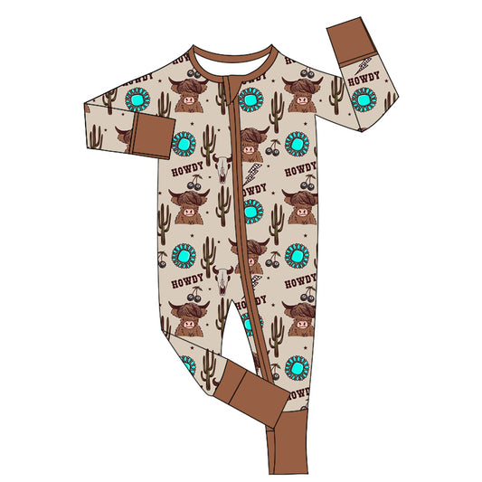 presale LR1821 Jewel Cactus Alpine Bullhead Brown Zip-Up Long Sleeve Bodysuit   2024 8.24