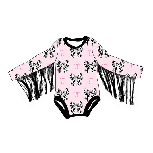 presale LR1824  Cow pattern bow pattern tassel pink and black long-sleeved jumpsuit  2024 8.24