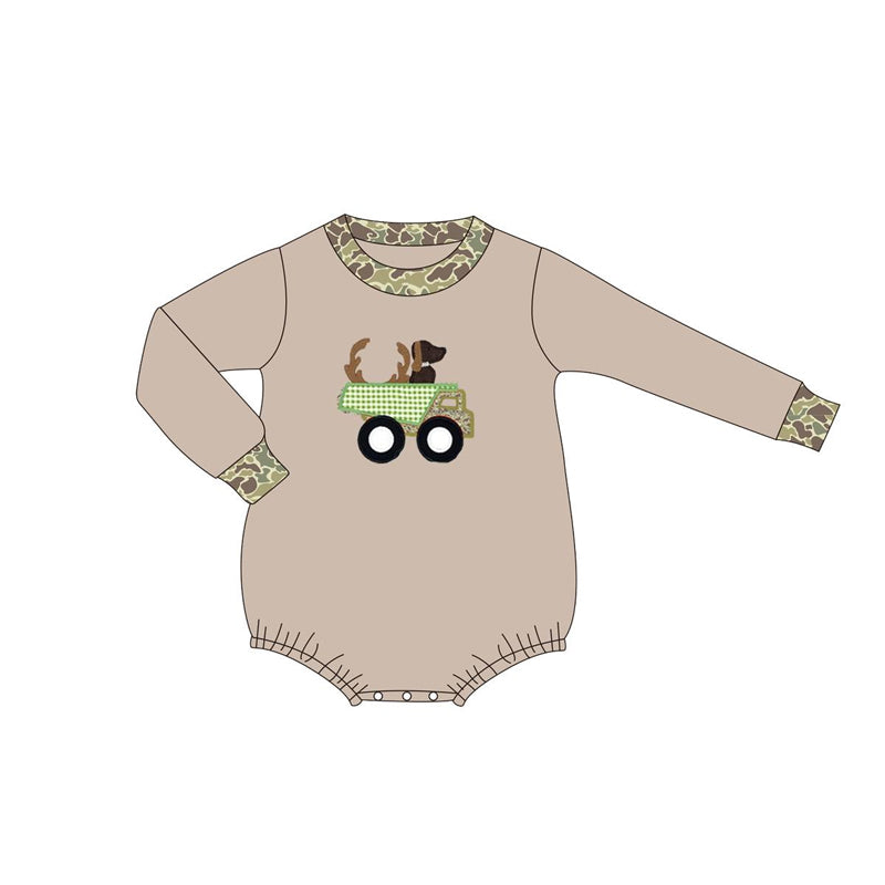 LR1825  Deerhorn Puppy Truck Camouflage Long Sleeve Bodysuit
