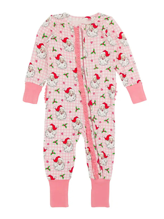 presale LR1833  Santa Claus Heart Pink Plaid Zipper Long Sleeve Bodysuit  2024 8.26