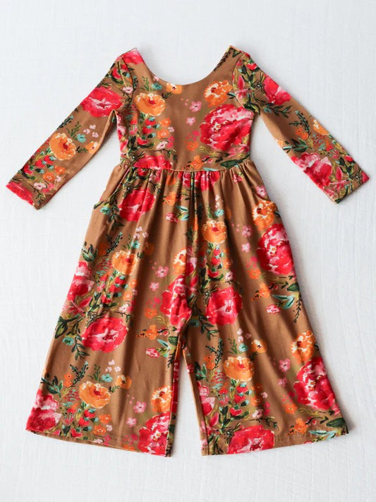 presale LR1834 Brown long-sleeved bodysuit with pockets and flowers and leaves  2024 8.26