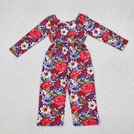 LR1835 Purple long-sleeved bodysuit with pocket flowers