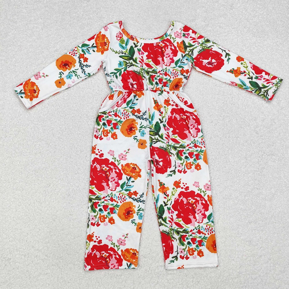 LR1837 Beige long-sleeved bodysuit with pockets and flowers and leaves