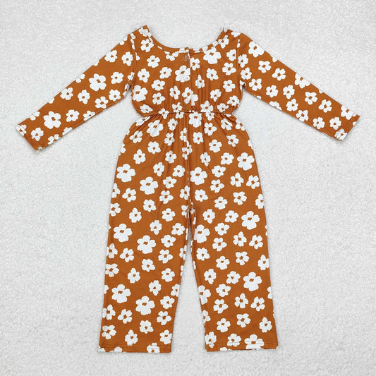 LR1838 Brown long-sleeved bodysuit with pockets and flowers