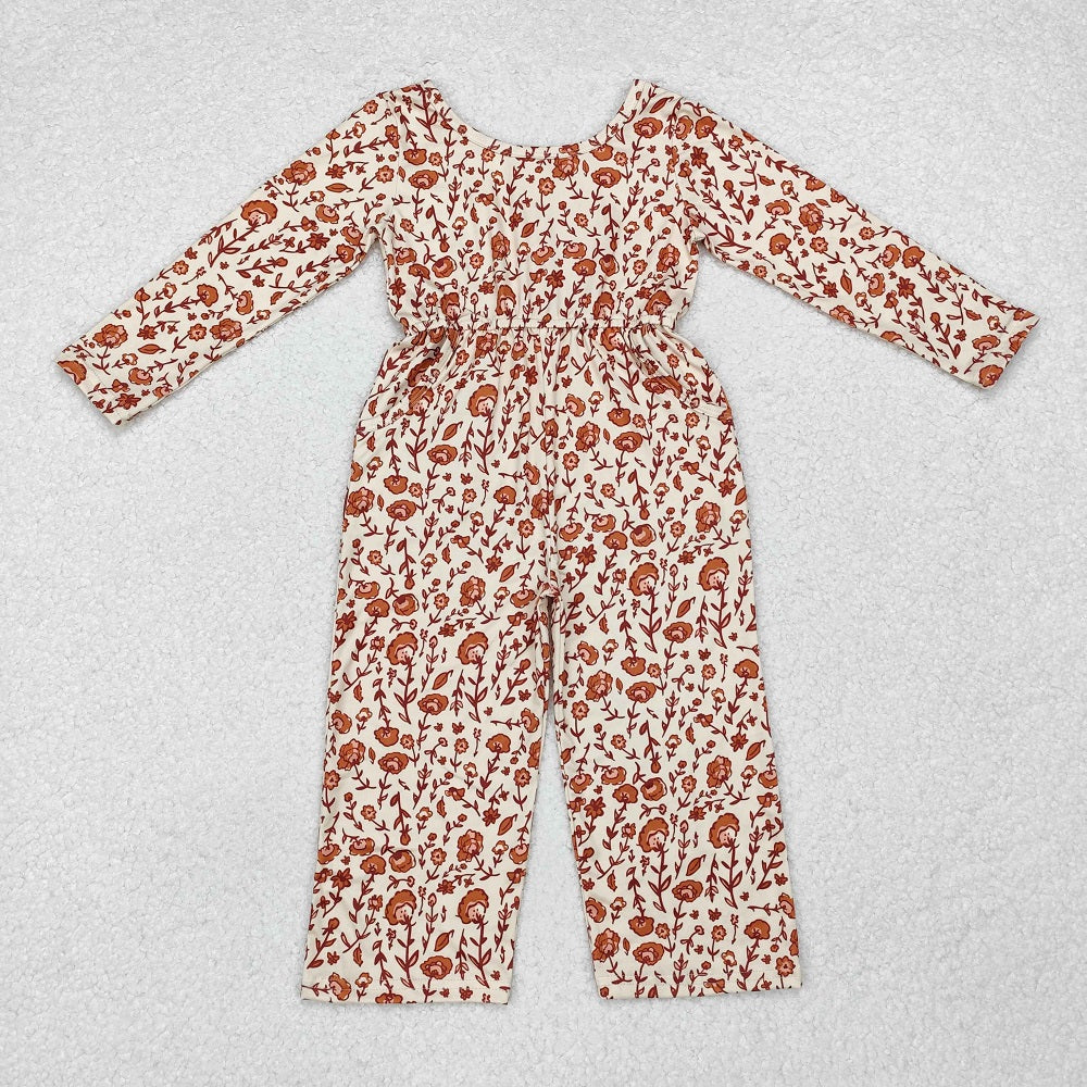 LR1839  Beige long-sleeved bodysuit with pocket flowers