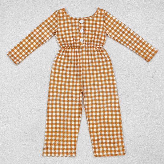 LR1840  Orange Plaid Long Sleeve Bodysuit with Pockets