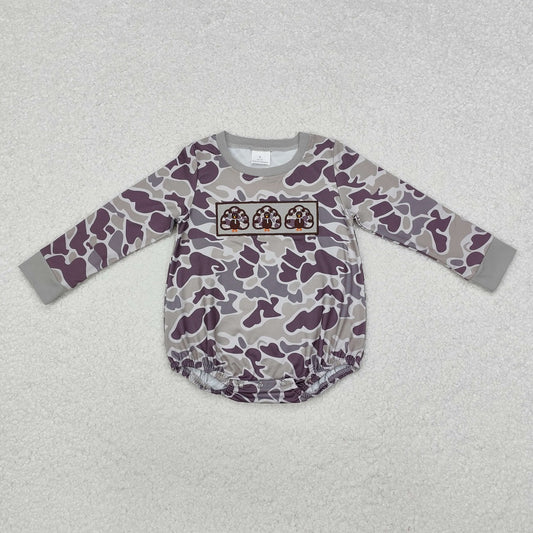 LR1846 Baby Infant Boys Thanksgiving Green Camo Turkey Long Sleeve Rompers