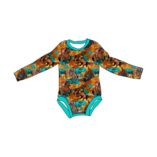 presale  LR1853  Riding Gem Brown Blue Long Sleeve Bodysuit  2024 8.28