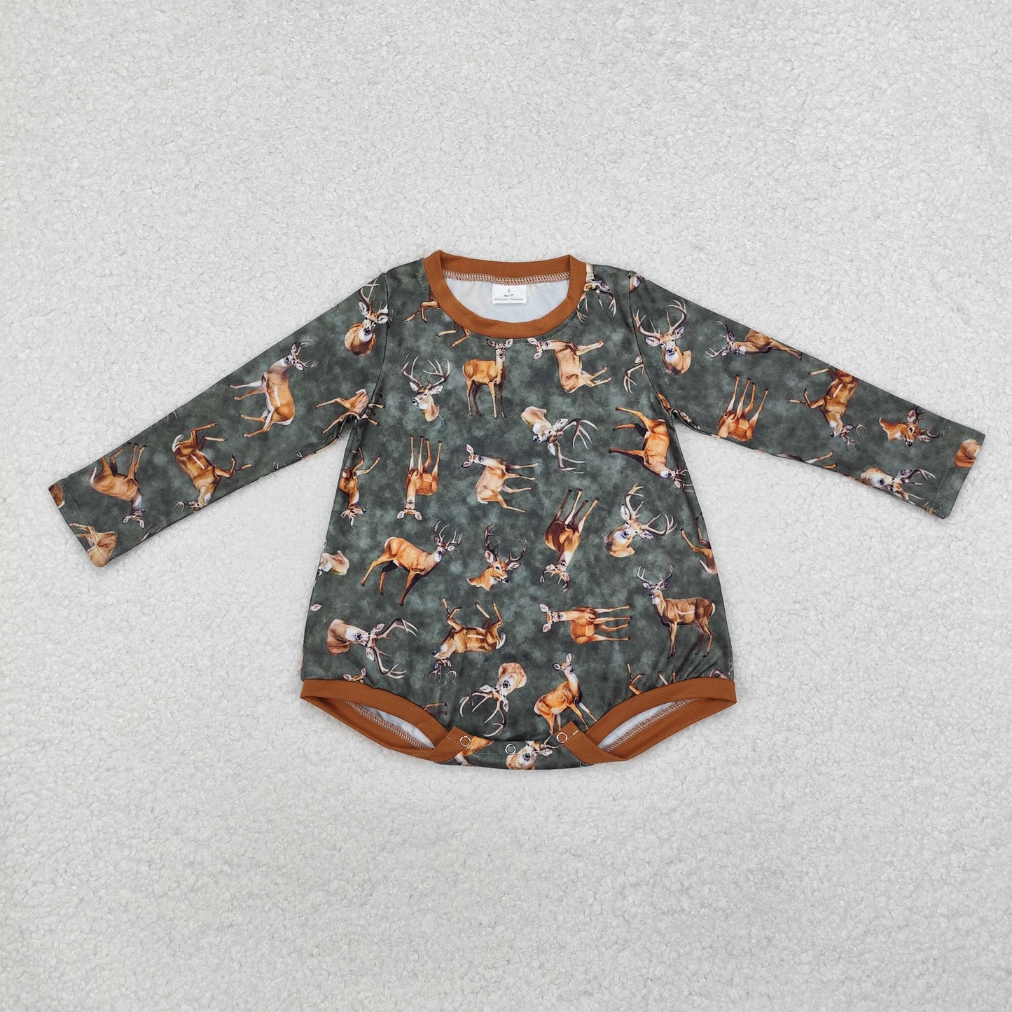 LR1859 Elk Deer Print Long Sleeve Bodysuit