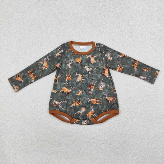 LR1859 Elk Deer Print Long Sleeve Bodysuit