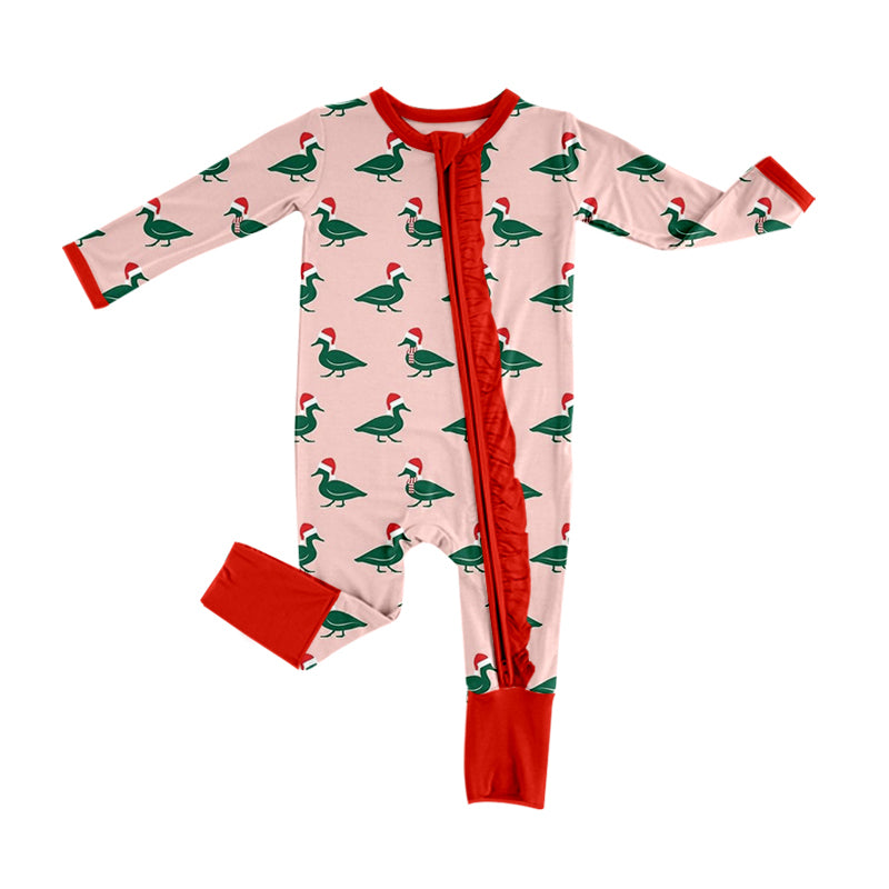 presale LR1862  Christmas Duck Pink Zipper Long Sleeve Bodysuit 2024 8.29