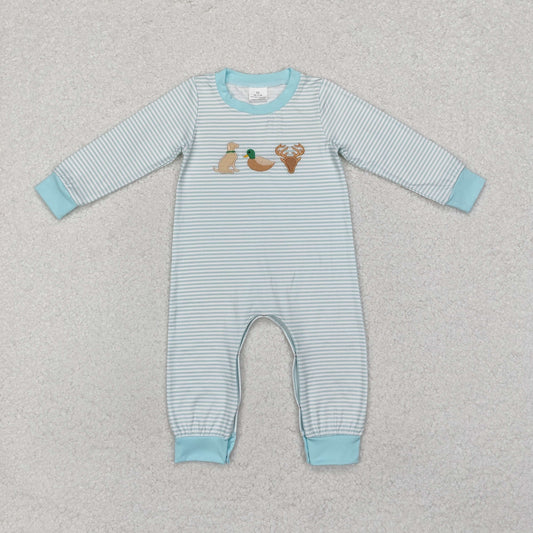 LR1895 Puppy Duck Elk Blue Striped Long Sleeve Onesie