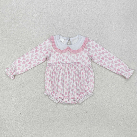 LR1899 Pink Heart Lace Baby Collar White Long Sleeve Bodysuit