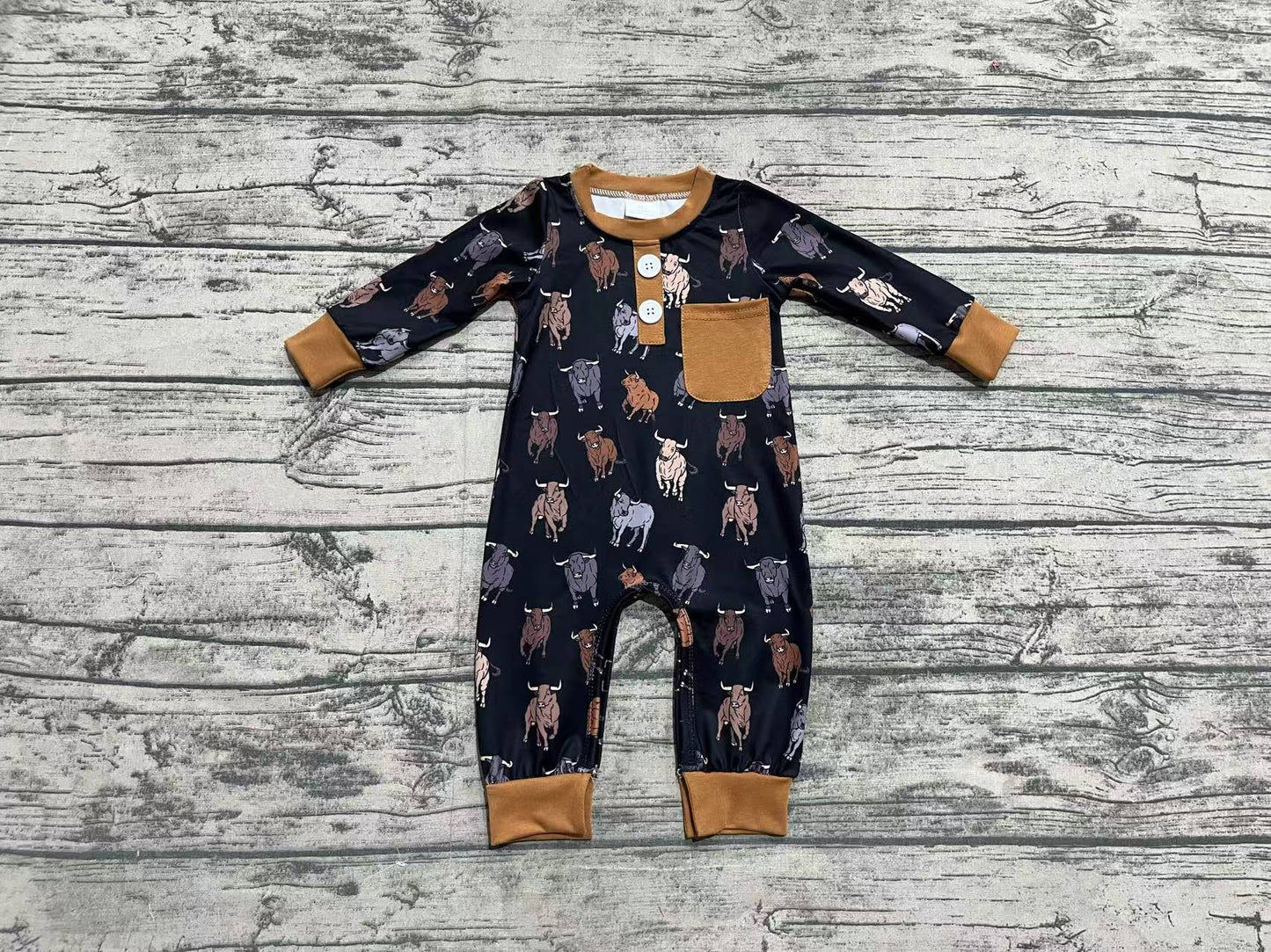 LR1902 Brown and black long-sleeved bodysuit with cow pockets