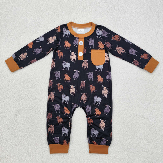 LR1902 Brown and black long-sleeved bodysuit with cow pockets