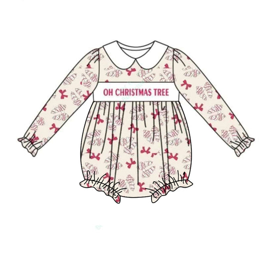 presale LR1907 beige long-sleeved bodysuit with christmas tree bow pattern and baby collar 2024 9.4