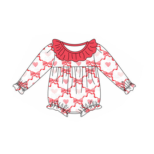 presale LR1908 White long-sleeved jumpsuit with red lace and heart bow pattern 2024 9.4