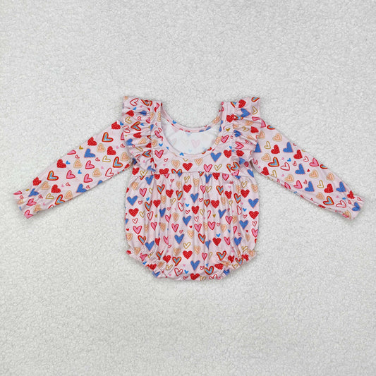 LR1917 Pink lace long-sleeved bodysuit with heart pattern