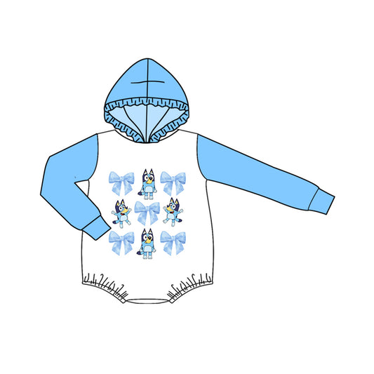 presale LR1922 Bow Pattern Blue Lace Hooded Long Sleeve Bodysuit 2024 9.6