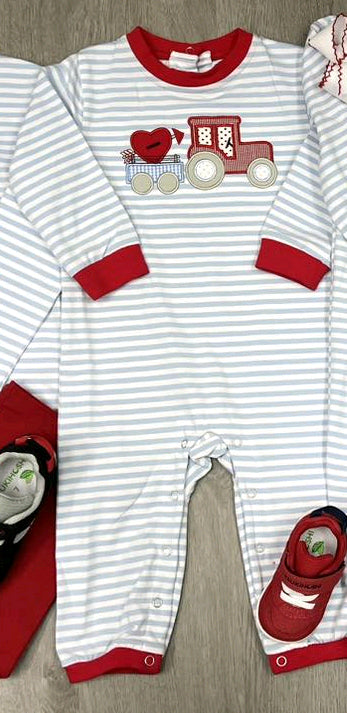 presale LR1924 Heart Tractor Stripe Red Trim Long Sleeve Bodysuit 2024 9.6