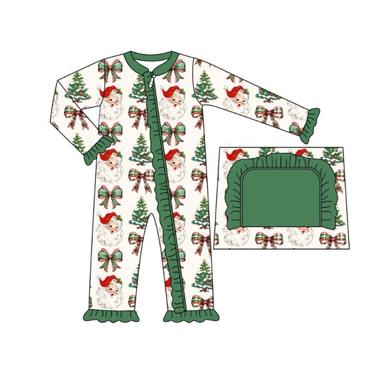 presale LR1930  Beige zip-up long-sleeved bodysuit with Santa Claus bow pattern and green lace   2024  9.9