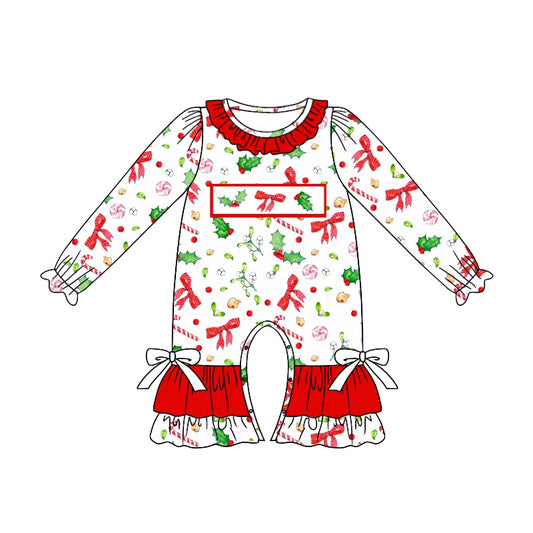 presale LR1931 White long-sleeved jumpsuit with red lace and Christmas leaves and bows 2024 9.9