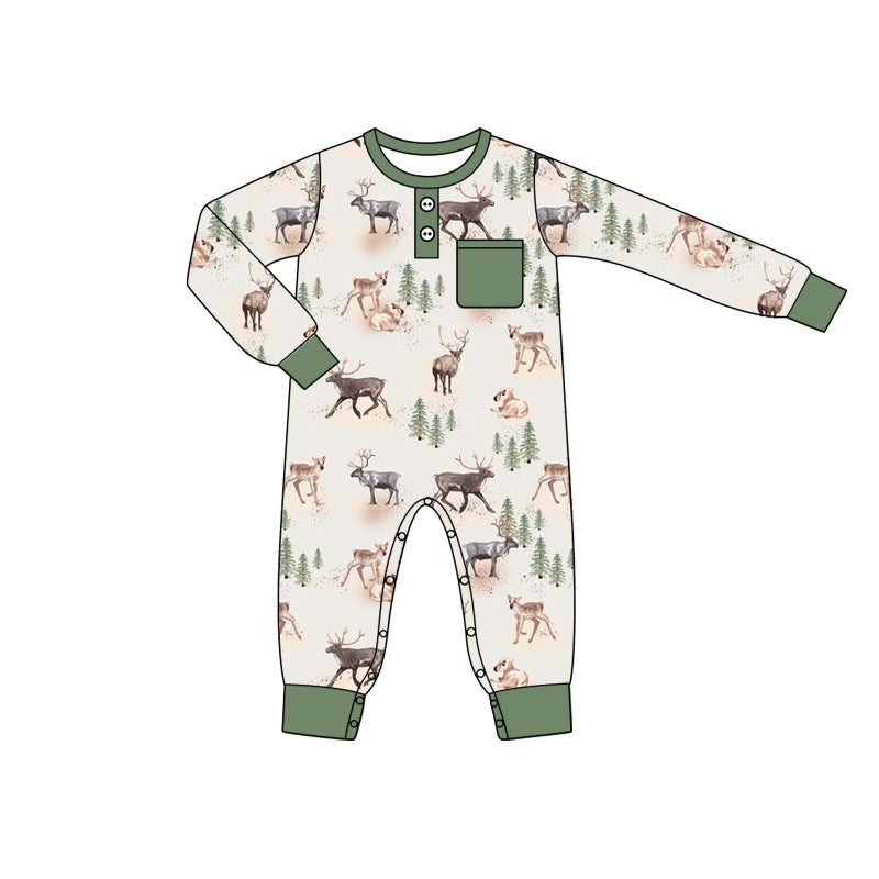 presale LR1945  Elk Animal Green Pocket Long Sleeve Bodysuit  2024 9.10