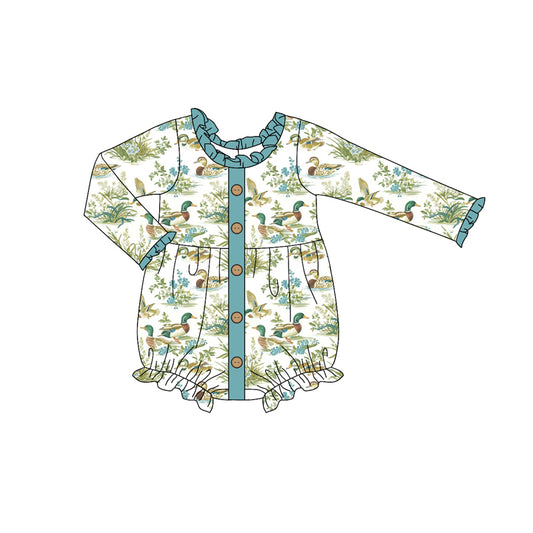 presale LR1957 Duck Flower Teal Lace Button White Long Sleeve Bodysuit 2024 9.12
